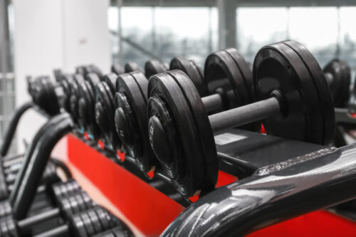 dumbbells at gym